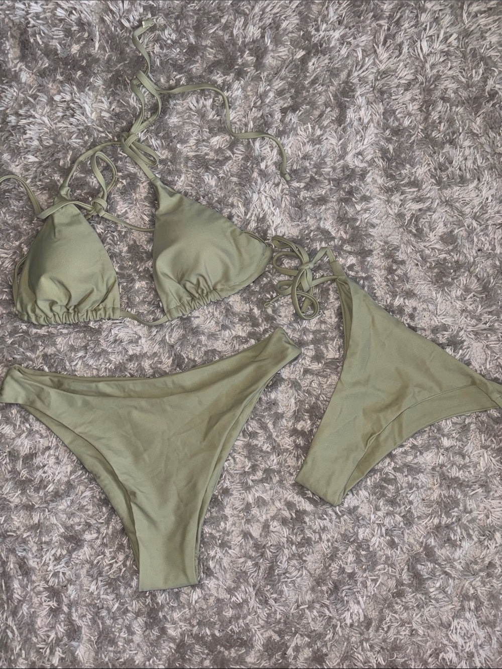 SHEIN Olive Triangle Tie Bikini Set